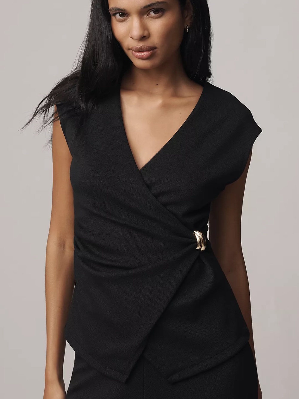 Maeve Hardware Wrap Top | Black shirt